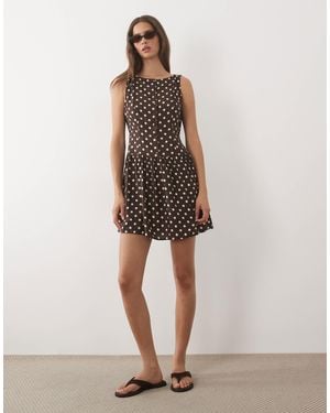 Brave Soul Minikleid mit u-boot-ausschnitt, knopfleiste und tiefer taille - Natur