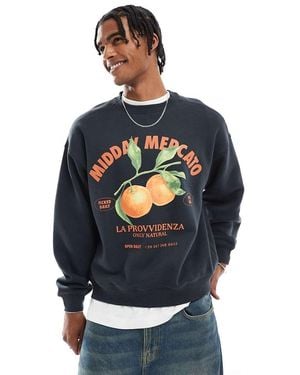 Cotton On Cotton On Box Fit Crew Fleece Graphic Sweatshirt - Blue