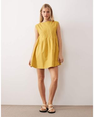 ASOS Slash Neck Mini Dress With Pintucks - Yellow