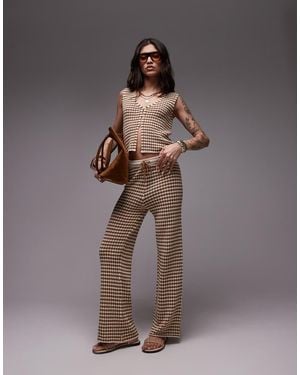 TOPSHOP Knitted Check Pattern Trouser Co-ord - Brown