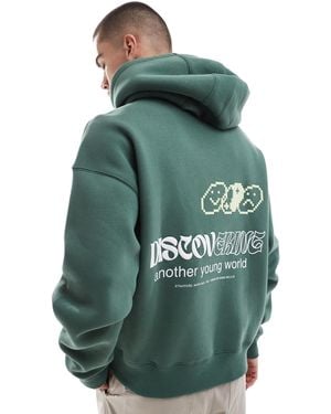 Pull&Bear Discover Printed Hoodie - Green
