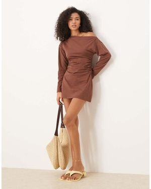 ASOS Cicnhed Asymmetric Mini Dress - Brown