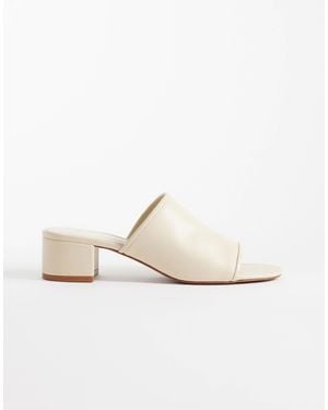Mango 100% Leather Low Block Heeled Sandal - White