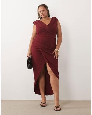 Tfnc Plus Wrap Detail Bardot Maxi Dress - Red