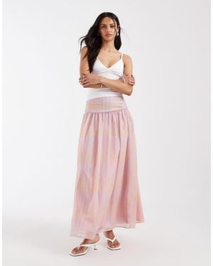 ASOS Geruite Maxirok Van Chiffon Met Gerimpelde Taille - Roze