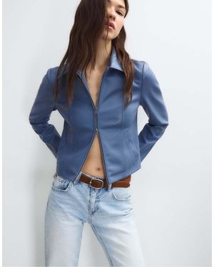 Stradivarius Fitted Leather Effect Jacket - Blue