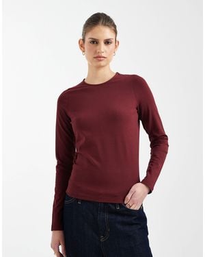 ASOS Cotton Spandex Long Sleeve Crew Neck Tee - Red