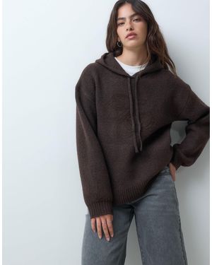 4th & Reckless Pull à capuche en maille avec détail chaîne et logo, chocolat - Noir