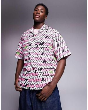 HUGO Relaxed Fit Logo Repeat Printed Shirt - Pink