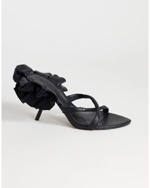 TOPSHOP Ophelia Leren Sandalen Met Hoge Hak En Ruche - Zwart