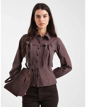 Miss Selfridge Bow Detail Shirt - Brown