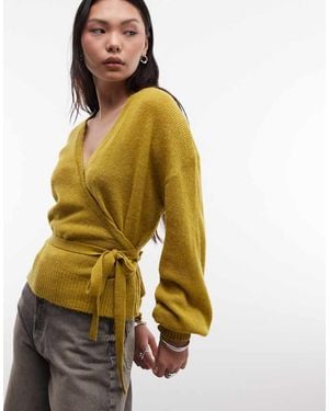 Reclaimed Vintage Knitted Wrap Cardigan - Yellow