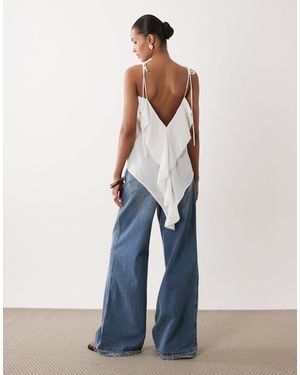 SNDY'S Cami Ruffle Detail Low Back Tie Shoulder Top - Blue