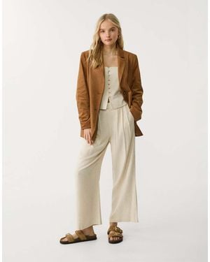 Stradivarius Linen Blend Culotte - Natural