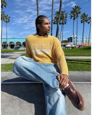 Bershka Boxy Print Round Neck Jumper - Blue