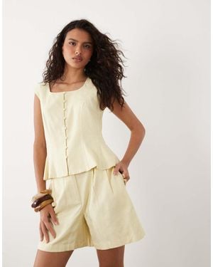 Y.A.S Linen Touch Round Neck Tie Back Waistcoat Co-ord - Natural