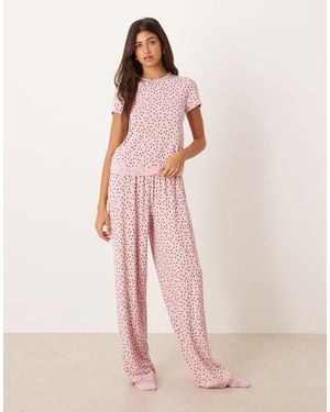 ASOS Mix And Match Wide Leg Pyjama Trousers With Lace Trim - Pink