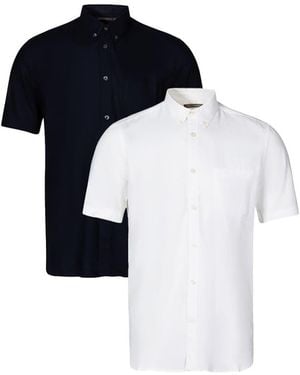 French Connection 2 Pack Linen Blend Short Sleeve Chest Pocket Shirts - Blue
