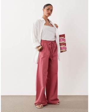 Miss Selfridge Linen Blend Wide Leg Trouser - Red