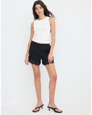 Stradivarius Satin Lace Shorts - Black