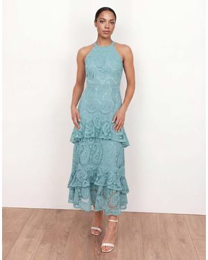 Maya Paisley Lace Halter Neck Midaxi Dress - Blue