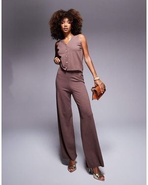 In The Style Knitted Wide Leg Trousers Co-Ord - Purple