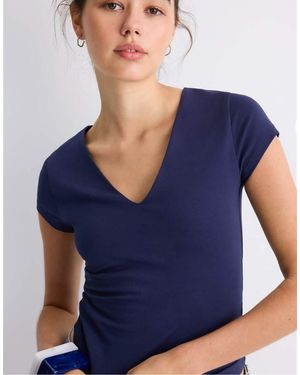 Stradivarius V-neck Short Sleeve T-shirt - Blue