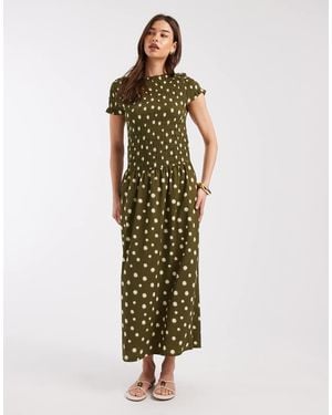 ONLY Gesmokte Maxi Jurk Met Groene Stippen