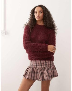 Noisy May Crew Neck Fluffy Knit Jumper - Red