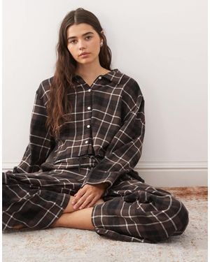 Monki Mix And Match Flannel Pajama Shirt - Brown