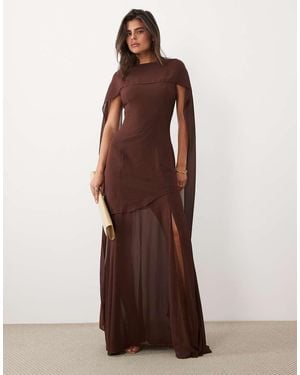 TFNC London Bridesmaid Chiffon Sheer Scarf Detail Maxi Dress With Sheer Skirt - Brown