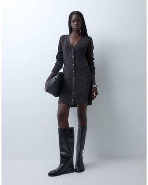 Vero Moda V-Neck Knitted Button Up Mini Dress - Black