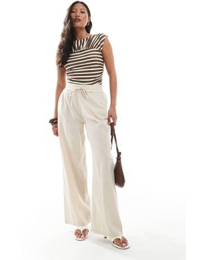 Only Petite Wide Leg Linen Look Pants - Natural