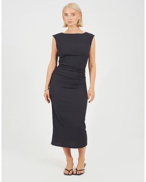 Brave Soul Textured Jersey Midi Dress With Gathered Detail - Blue