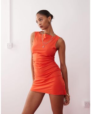 Monki Boat Neck Mini Dress With Ruched Sides - Red