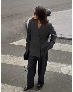 NA-KD Oversized Double Breasted Blazer - Grey