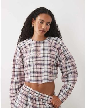 ASOS Camicia Corta Rosa A Quadri Con Maniche A Mantella - Grigio