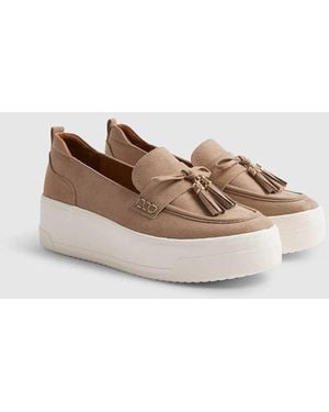 River Island Faux Suede Platform Tassel Trainers - Natural