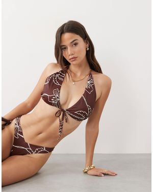 ASOS Fuller bust brogan high-apex-triangel-bikinioberteil mit schokoladen-palmenprint - Mehrfarbig