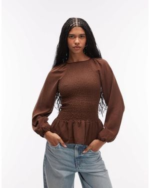 ASOS Lyocell Shirred Raglan Sleeve Blouse - Brown
