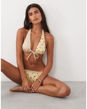 ASOS Imogen Check Laguna High Apex Triangle Bikini Top - Brown