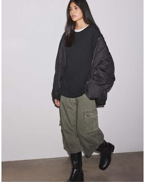 Stradivarius T-Shirt Oversize A Maniche Lunghe Nera - Grigio