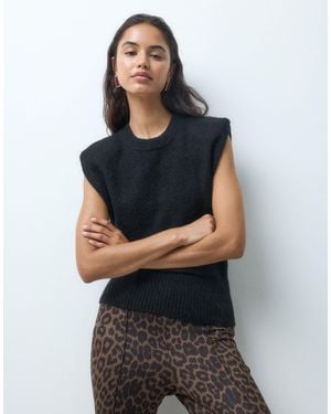 Gina Tricot Wool Alpaca Knit Sleeveless Top With Shoulder Pads - Black