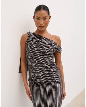 Pretty Lavish Shea Mesh Off Shoulder Top - Grey