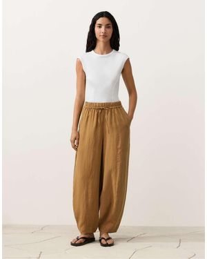 Oysho Balloon Trousers Lyocell Blend And 24% Linen With Seams - Natural