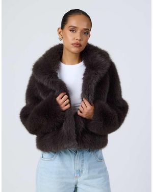 Aria Cove Faux Fur Collared Cropped Coat - Blue