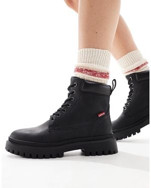 Levi's Lennox Lace Up Boots With Red Tab Logo - Black