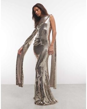 ASOS Sequin Exaggerated One Sleeve Maxi Dress - Natural