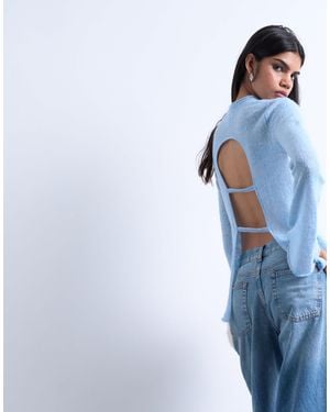 TOPSHOP Knitted Back Cut Out Top - Blue