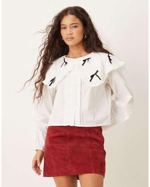 Neon Rose Oversized Bow Detail Collared Blouse